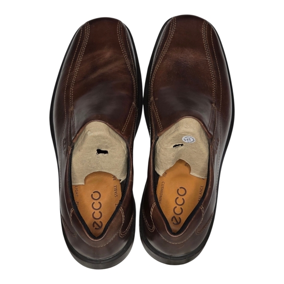 ECCO Brown Leather Slip-On Loafers Men’s Size 13 US 47 EU New Comfort Shoes - Picture 2 of 10